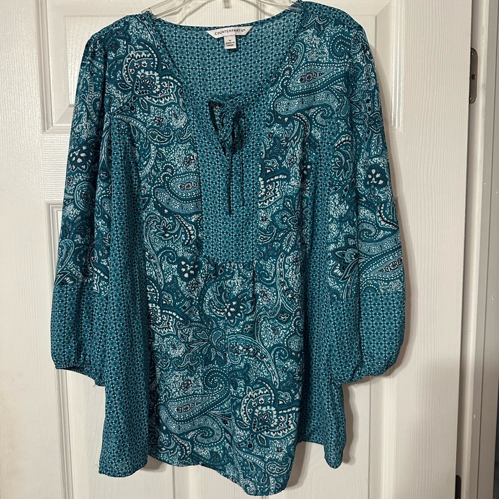 Counterparts Paisley Pattern Tie Front Peasant Blouse